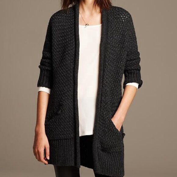 Banana Republic Textured Cocoon Long Wool Blend Cardigan Grey Small - Picture 1 of 13